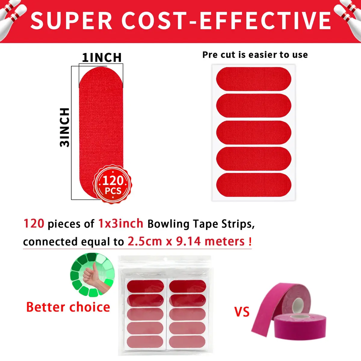 Birllaid Bowling Thumb Tape 120PCS Red | Sport Finger Protectors for Bowlers - view 2