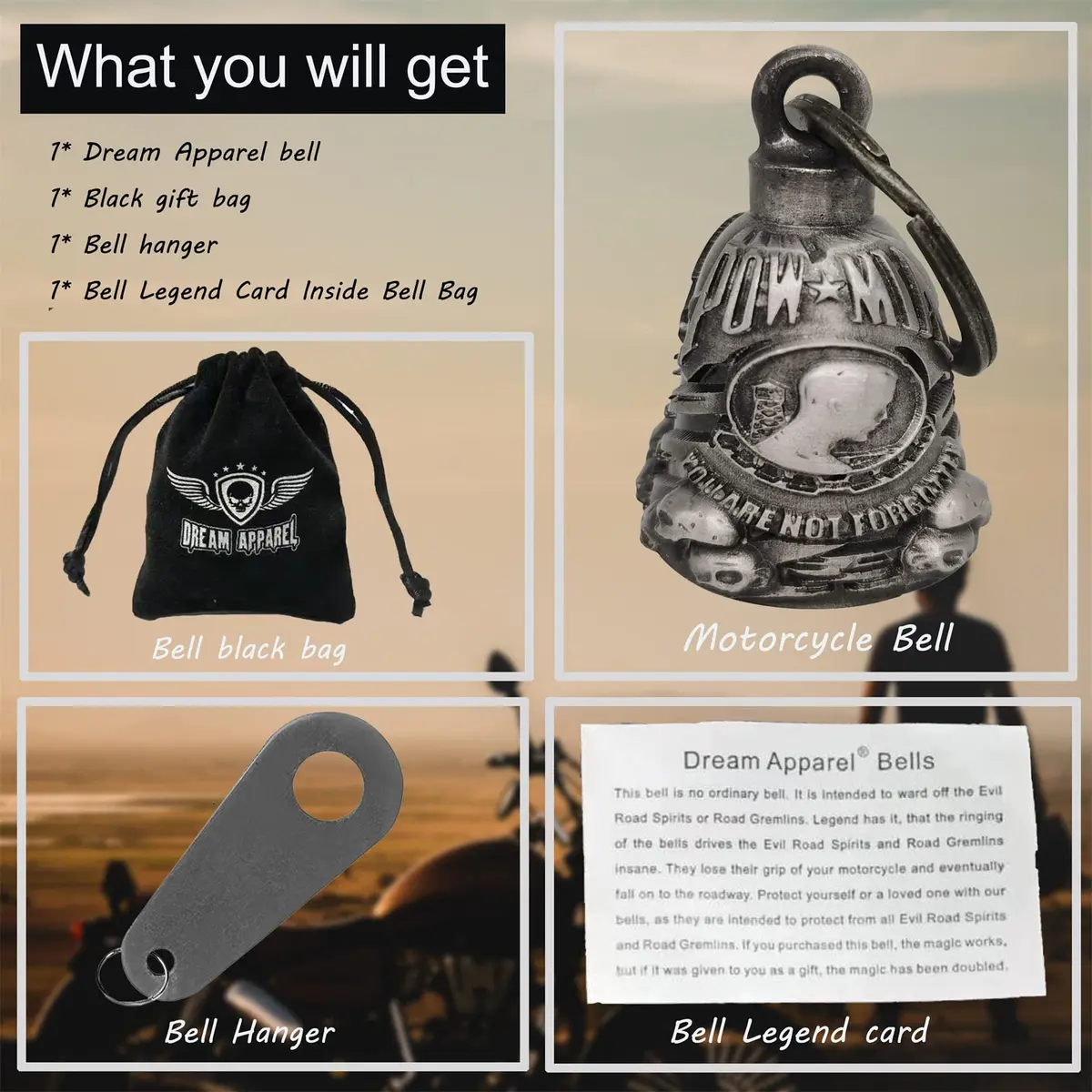Dream Apparel Motorcycle Ride Bell for Bikers, Heavy Spirit Keychain & Lucky Charm (DBL9-L POW MIA) - view 5