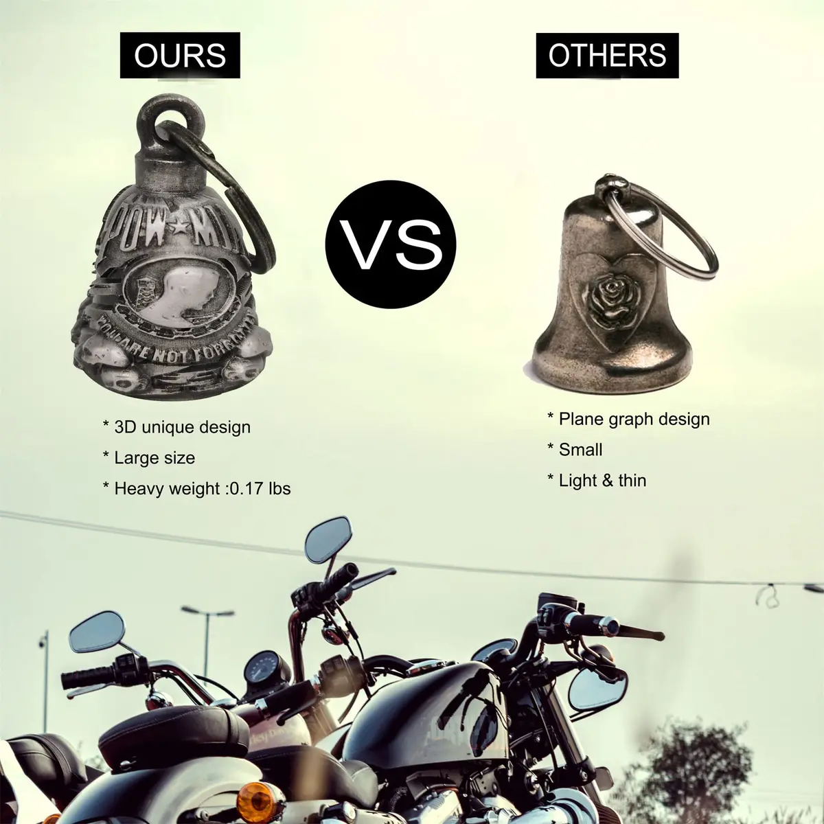 Dream Apparel Motorcycle Ride Bell for Bikers, Heavy Spirit Keychain & Lucky Charm (DBL9-L POW MIA) - view 3