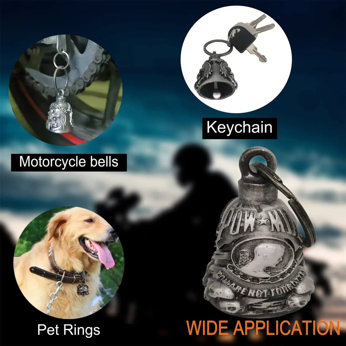 Dream Apparel Motorcycle Ride Bell for Bikers, Heavy Spirit Keychain & Lucky Charm (DBL9-L POW MIA) - view 4