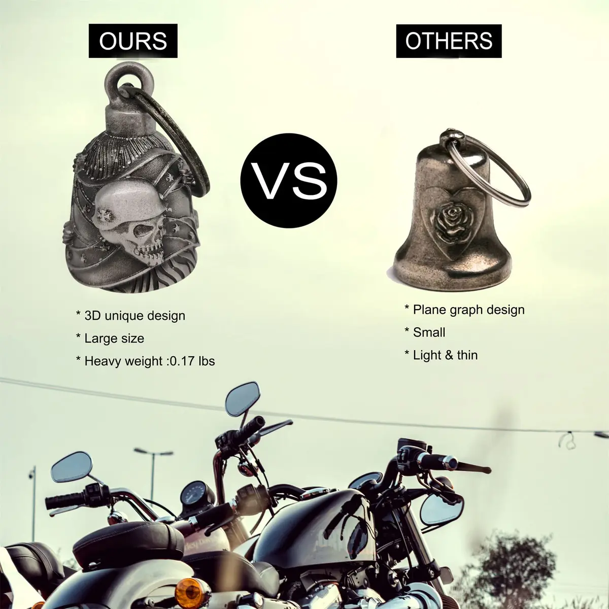 Dream Apparel Motorcycle Ride Bell for Bikers, Heavy Spirit Keychain & Lucky Charm (DBL13-L Rebel) - view 3