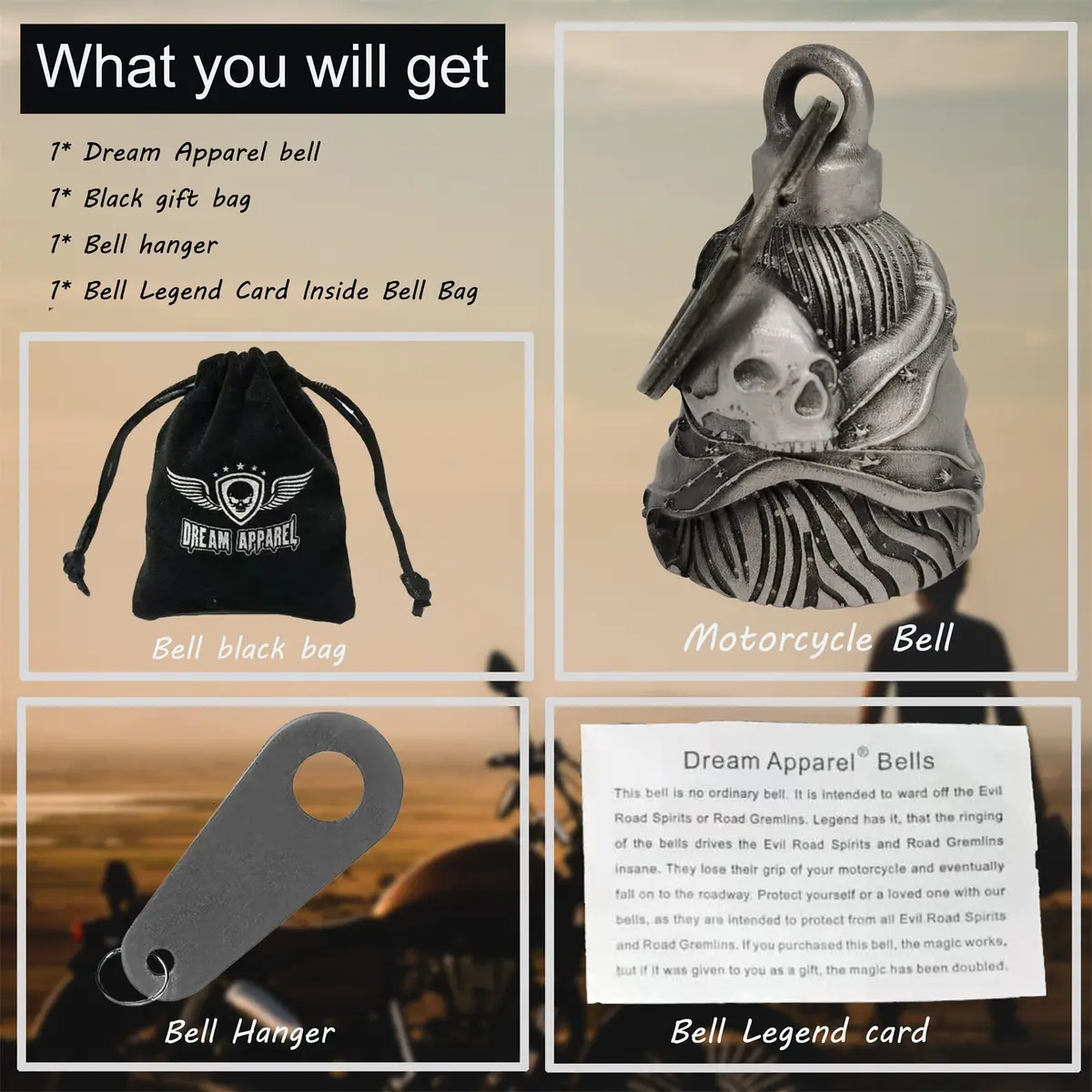 Dream Apparel Motorcycle Ride Bell for Bikers, Heavy Spirit Keychain & Lucky Charm (DBL17-L Rebel) | Unique 3D Design, Heavy Alloy, Multi-Use - view 5