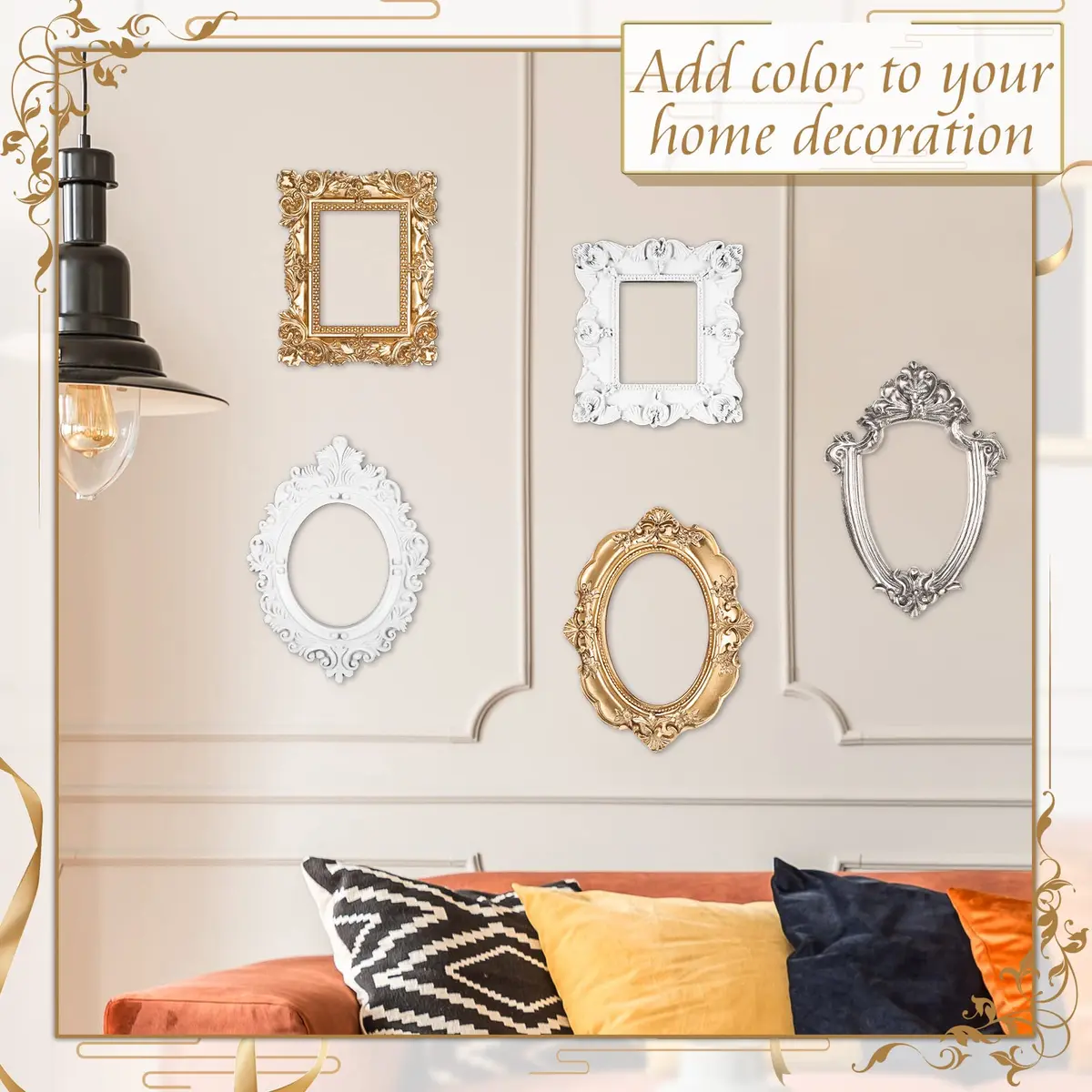 Yalikop Vintage Ornate Resin Picture Frames Set of 5 | 12.5cm x 10.16cm (4.92 x 4 in) Gold White Silver - view 5