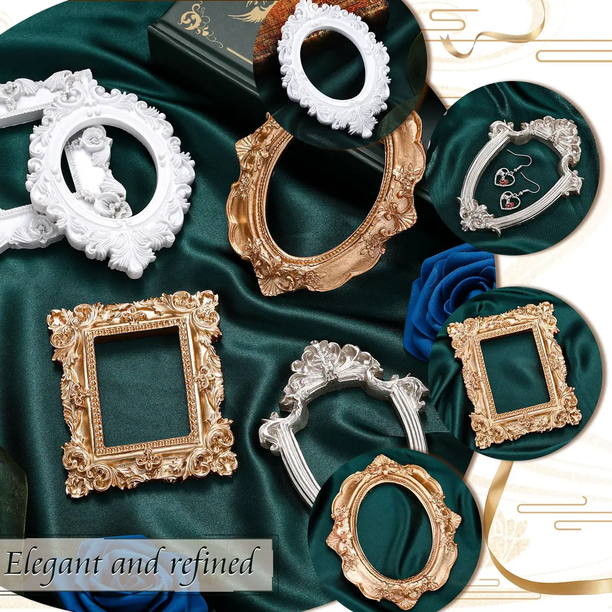 Yalikop Vintage Ornate Resin Picture Frames Set of 5 | 12.5cm x 10.16cm (4.92 x 4 in) Gold White Silver - view 7