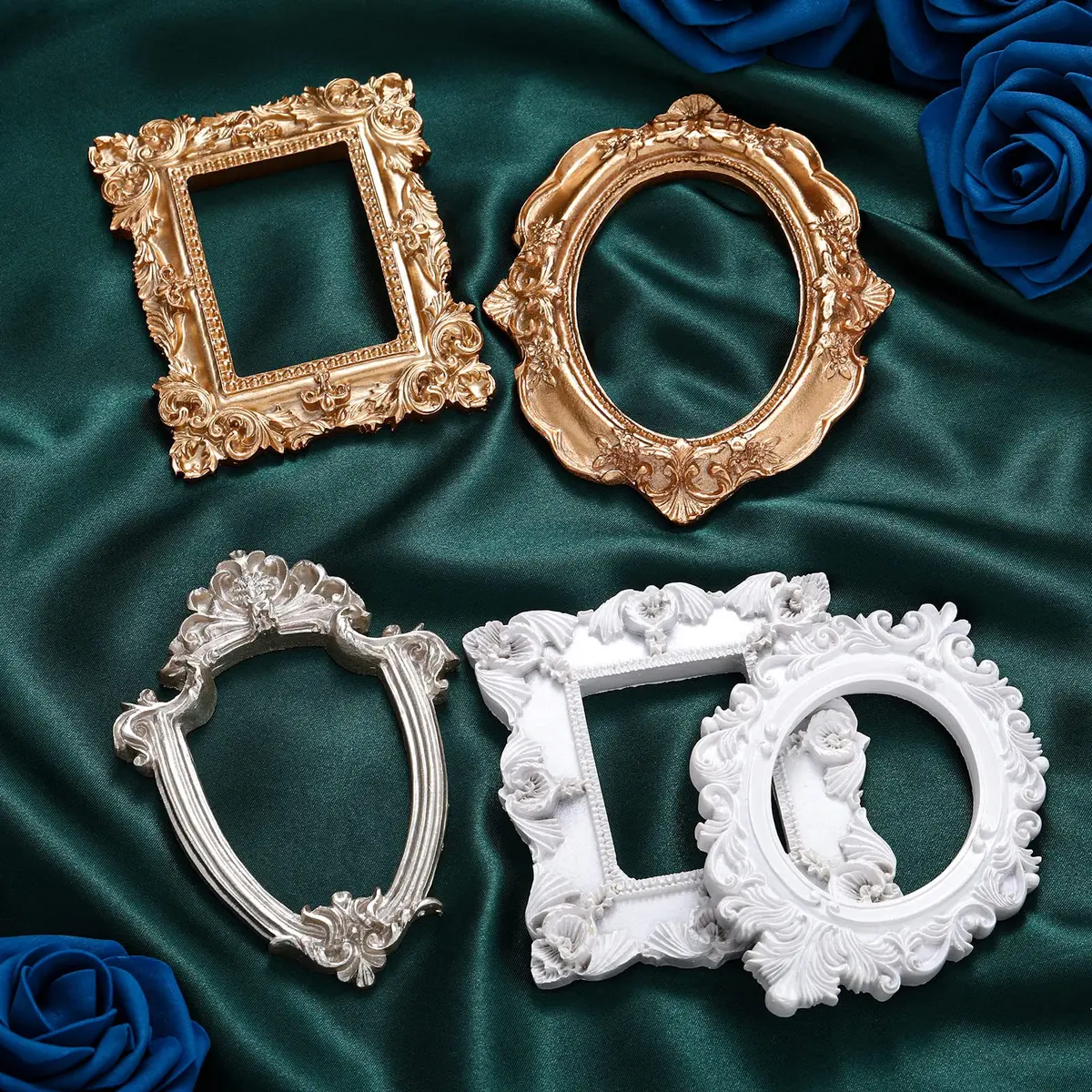 Yalikop Vintage Ornate Resin Picture Frames Set of 5 | 12.5cm x 10.16cm (4.92 x 4 in) Gold White Silver - view 2