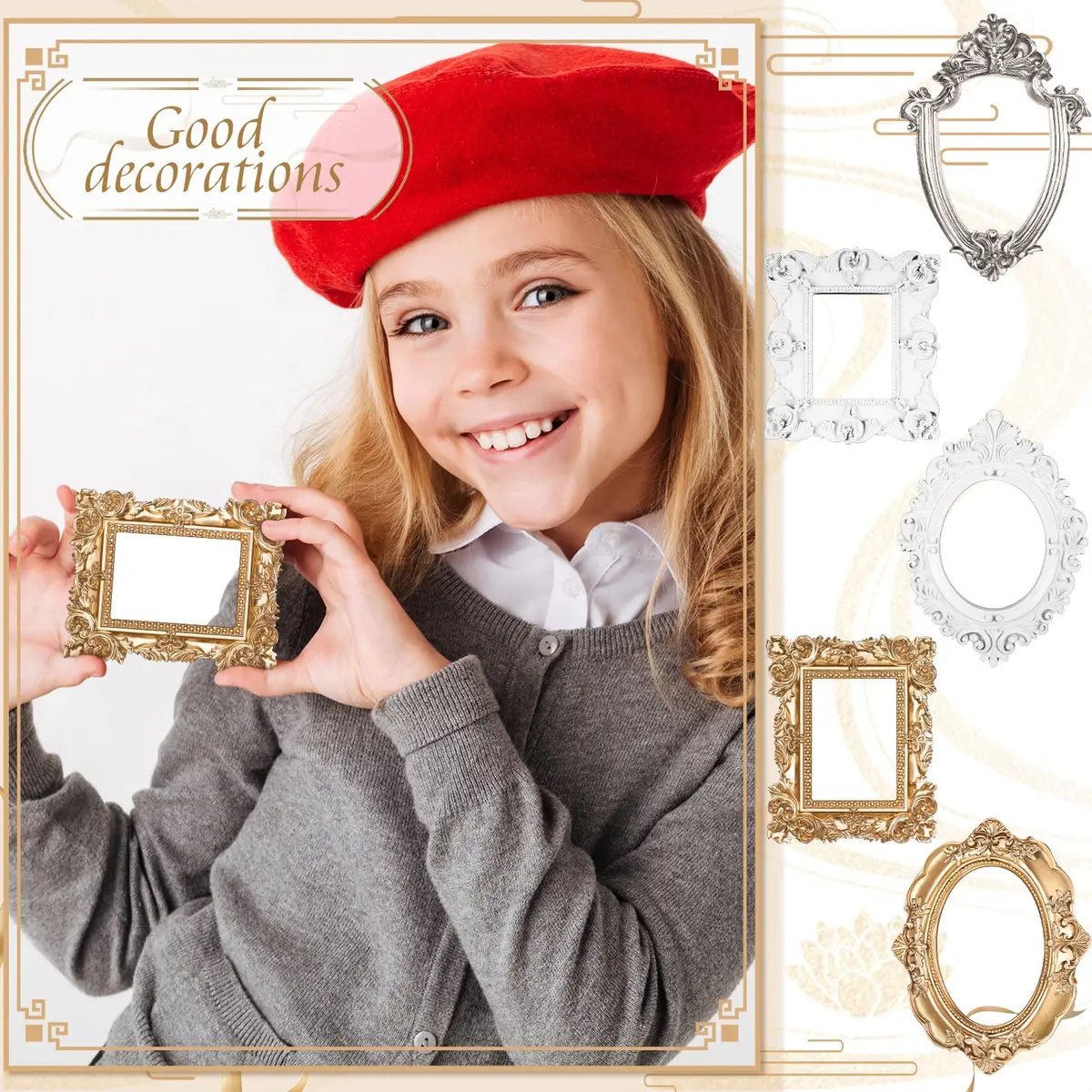 Yalikop Vintage Ornate Resin Picture Frames Set of 5 | 12.5cm x 10.16cm (4.92 x 4 in) Gold White Silver - view 4