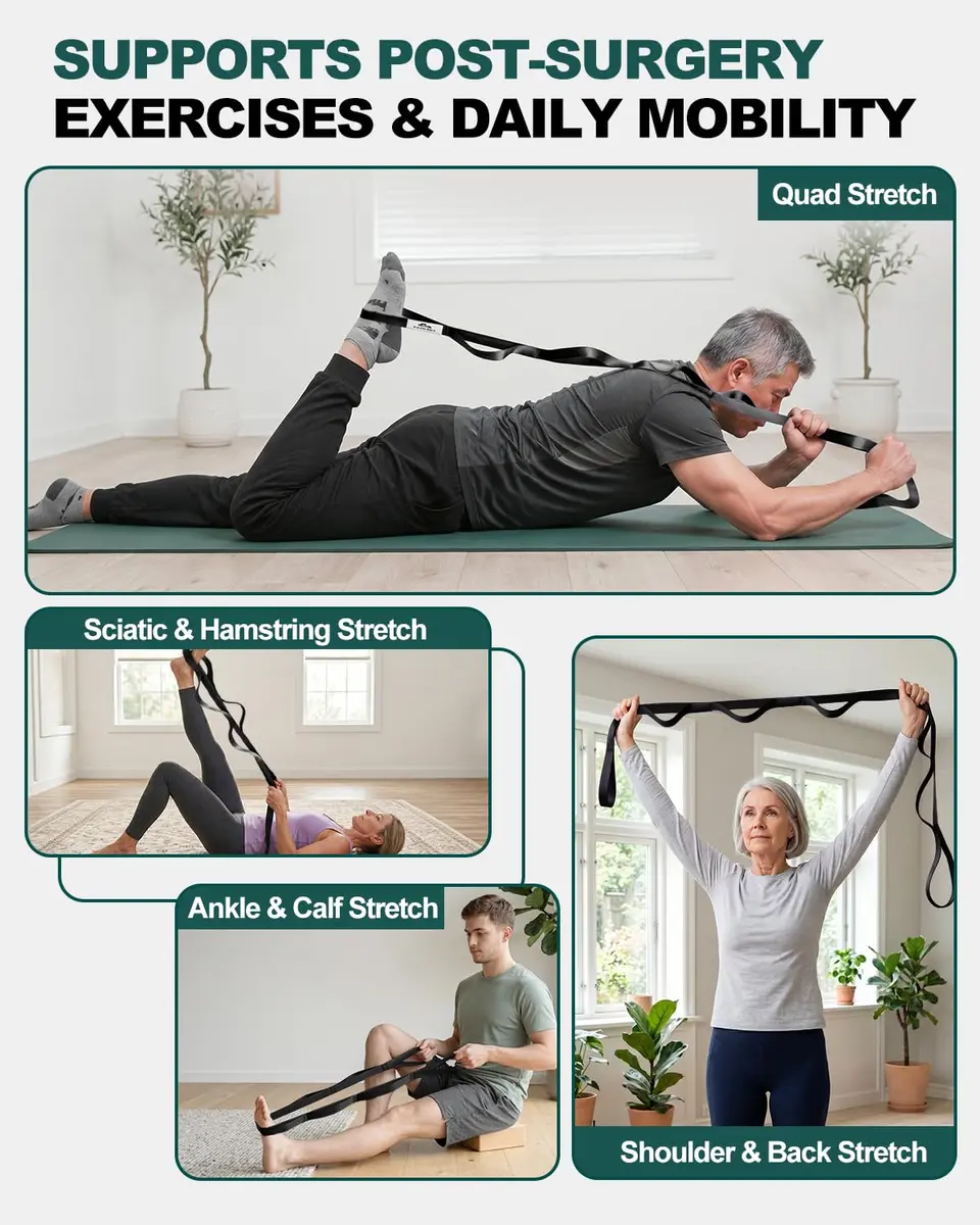 Trideer Stretching Strap Yoga Strap Physical Therapy 75"x1" | Non-Elastic, Sturdy Polyester for Home & Gym (Black) - view 6
