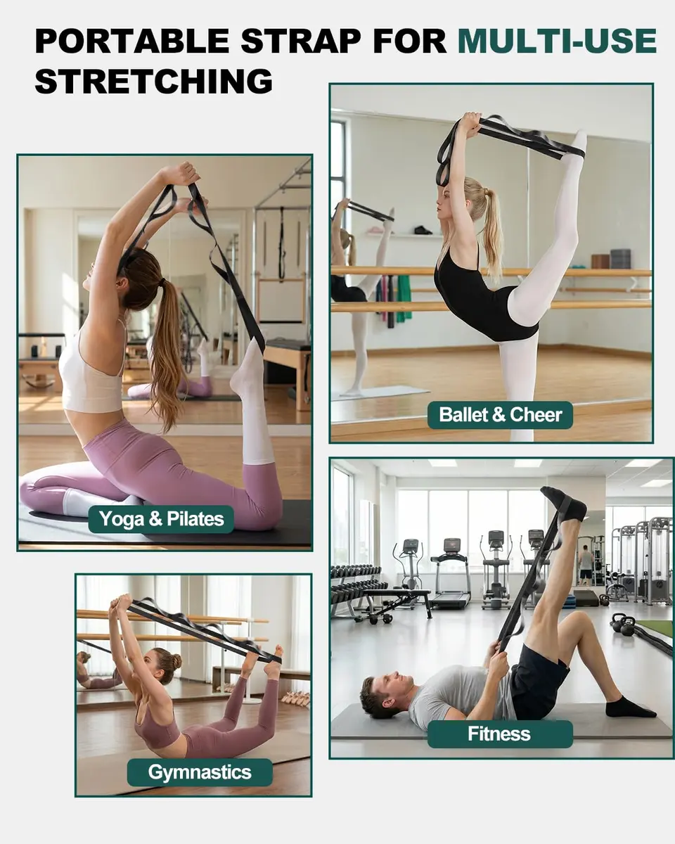 Trideer Stretching Strap Yoga Strap Physical Therapy 75"x1" | Non-Elastic, Sturdy Polyester for Home & Gym (Black) - view 7