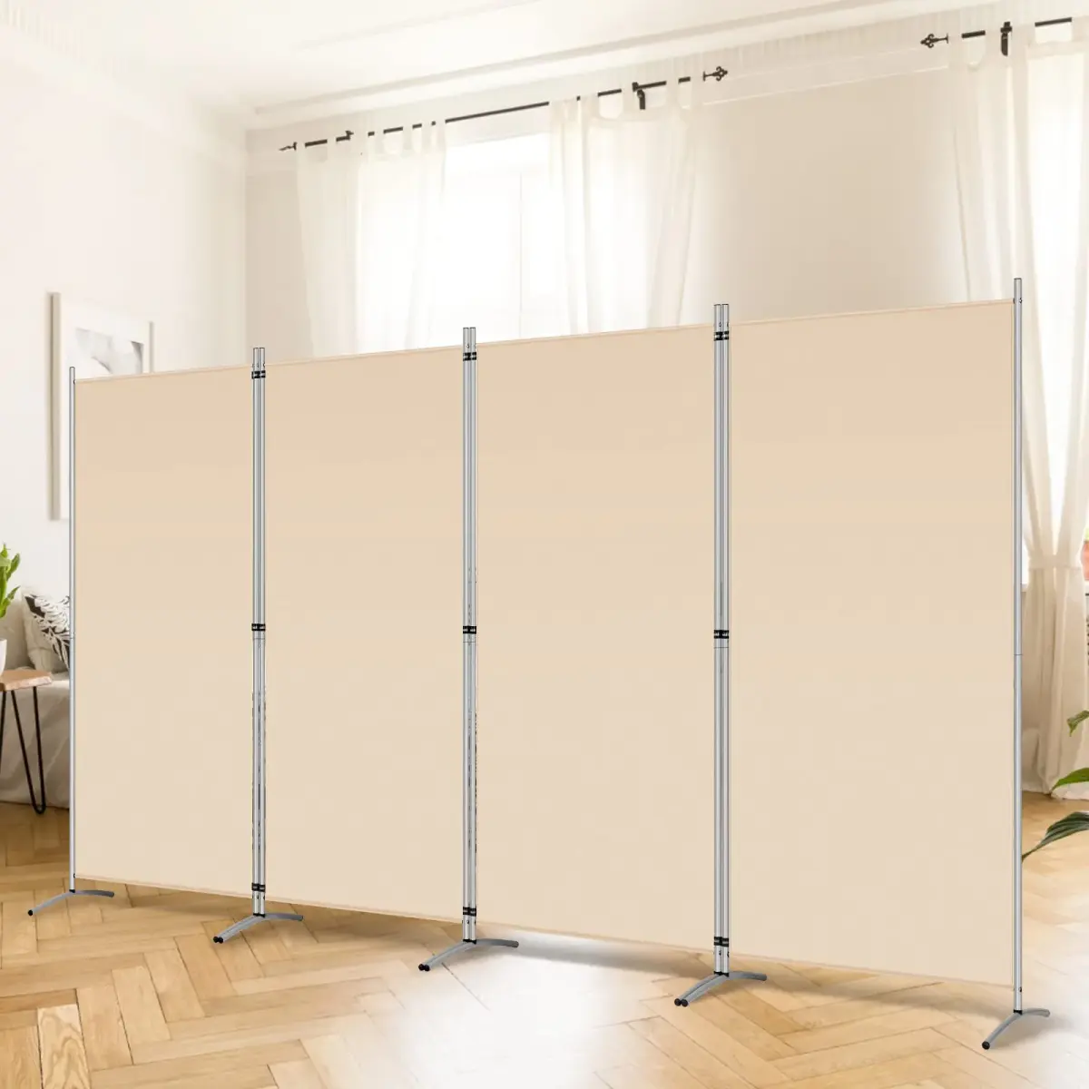 RANTILA 4 Panel Room Divider 71" (180 cm) Tall Folding Privacy Screen | Freestanding Beige Partition - main product image