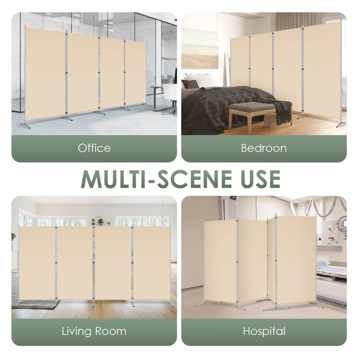 RANTILA 4 Panel Room Divider 71" (180 cm) Tall Folding Privacy Screen | Freestanding Beige Partition - view 7