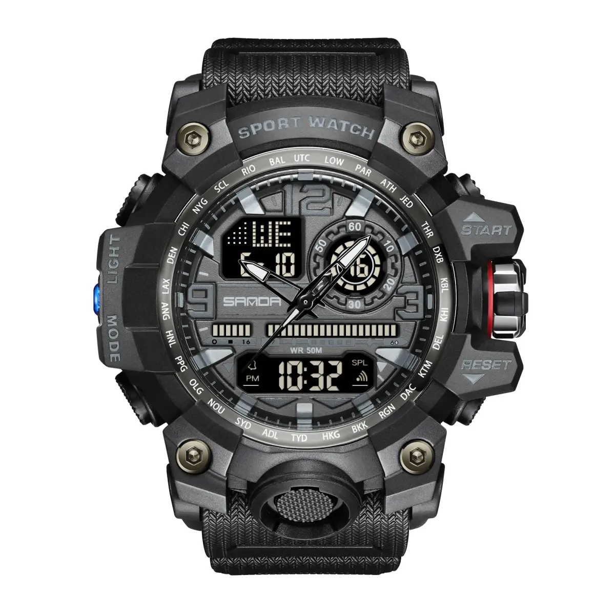 KXAITO Men's Sports Watch 58mm (2.28") | Military Style Dual Dial with LED & Stopwatch - main product image