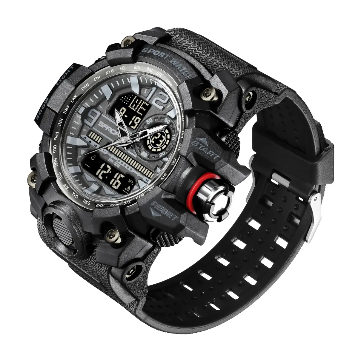 KXAITO Men's Sports Watch 58mm (2.28") | Military Style Dual Dial with LED & Stopwatch - view 2