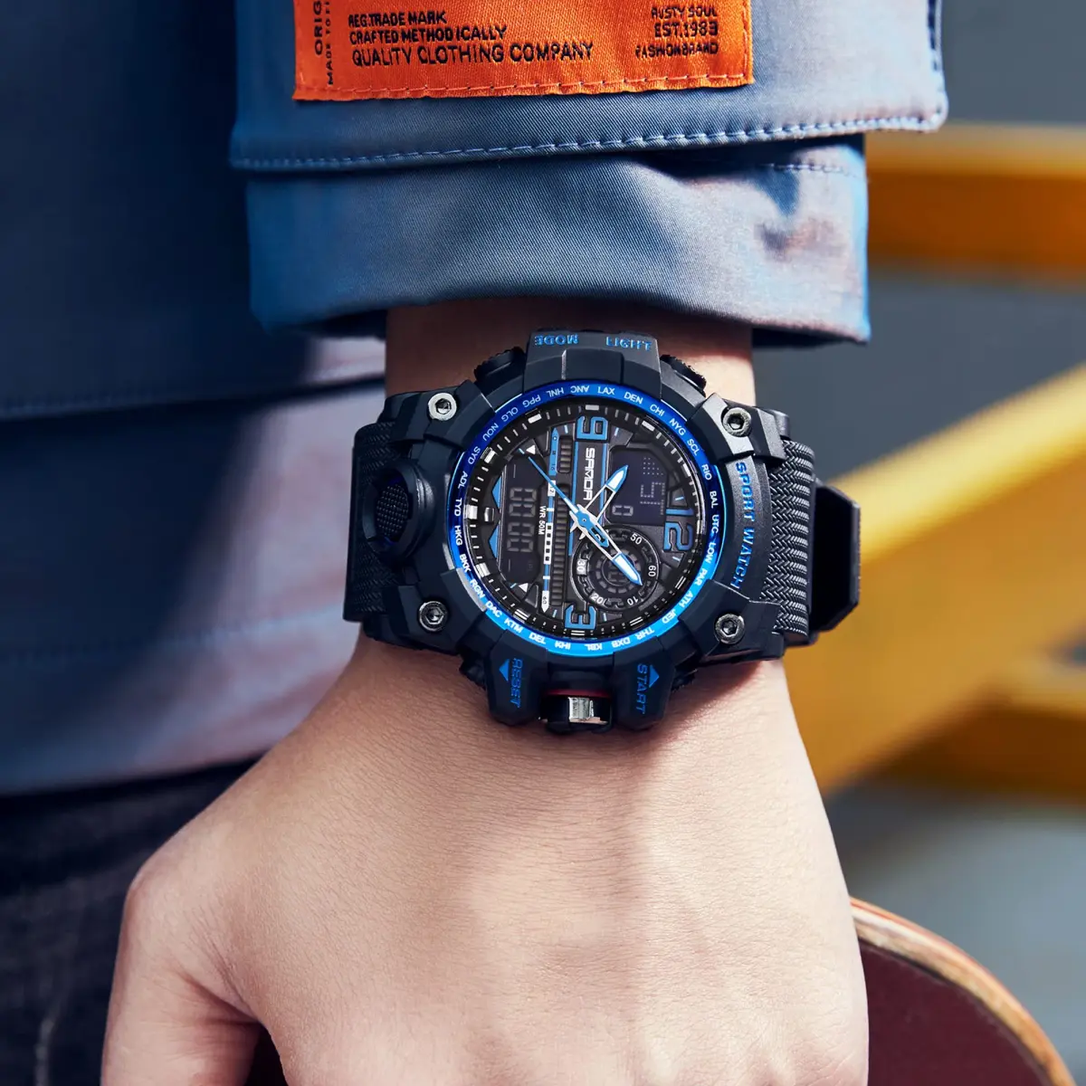 KXAITO Men's Sports Outdoor Waterproof Military Watch with Date, Alarm, Stopwatch (Black Blue, 58mm Case) - view 5