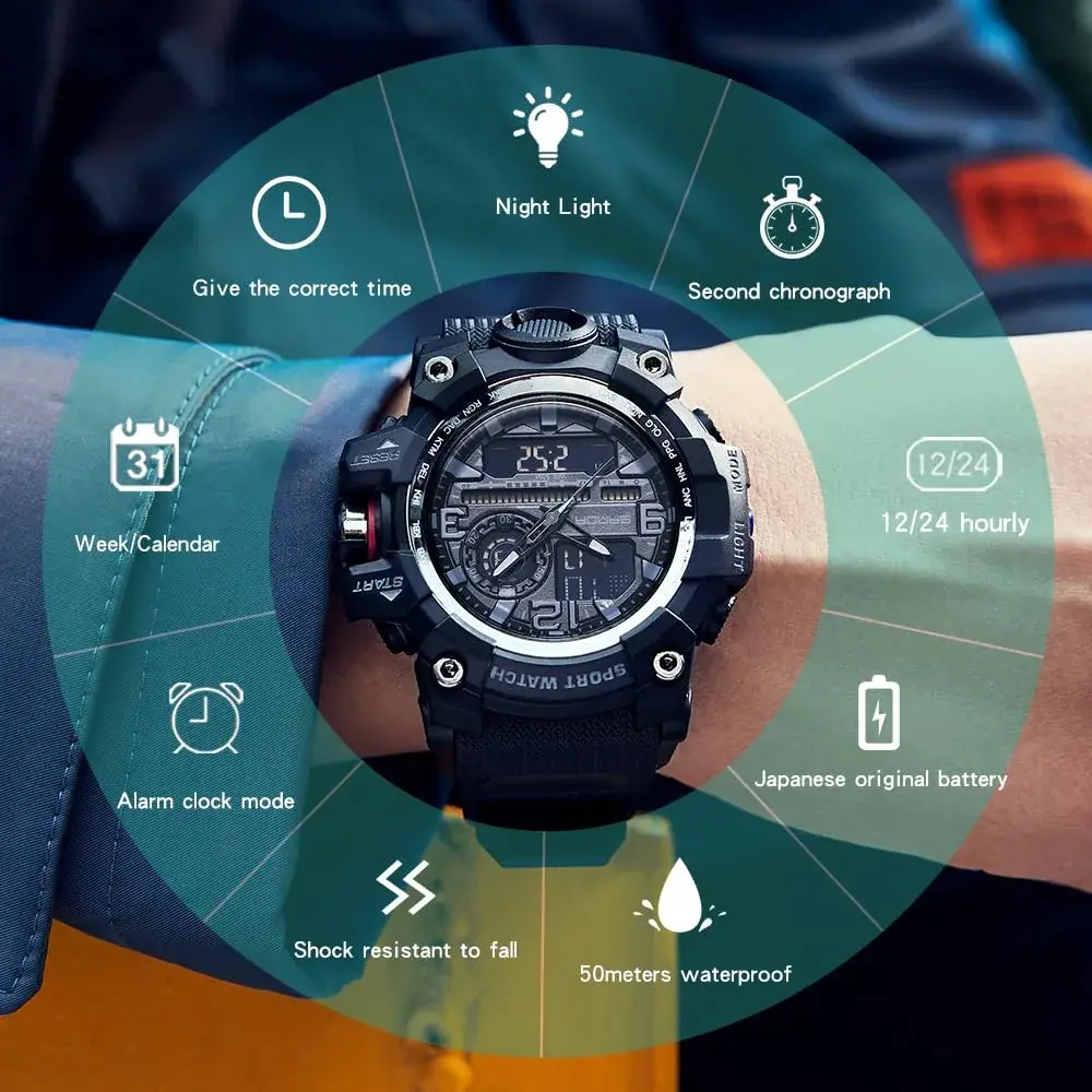 KXAITO Men's Sports Watch 58mm (2.28") | Military Style Analog-Digital Watch with LED, Alarm & Stopwatch - view 6