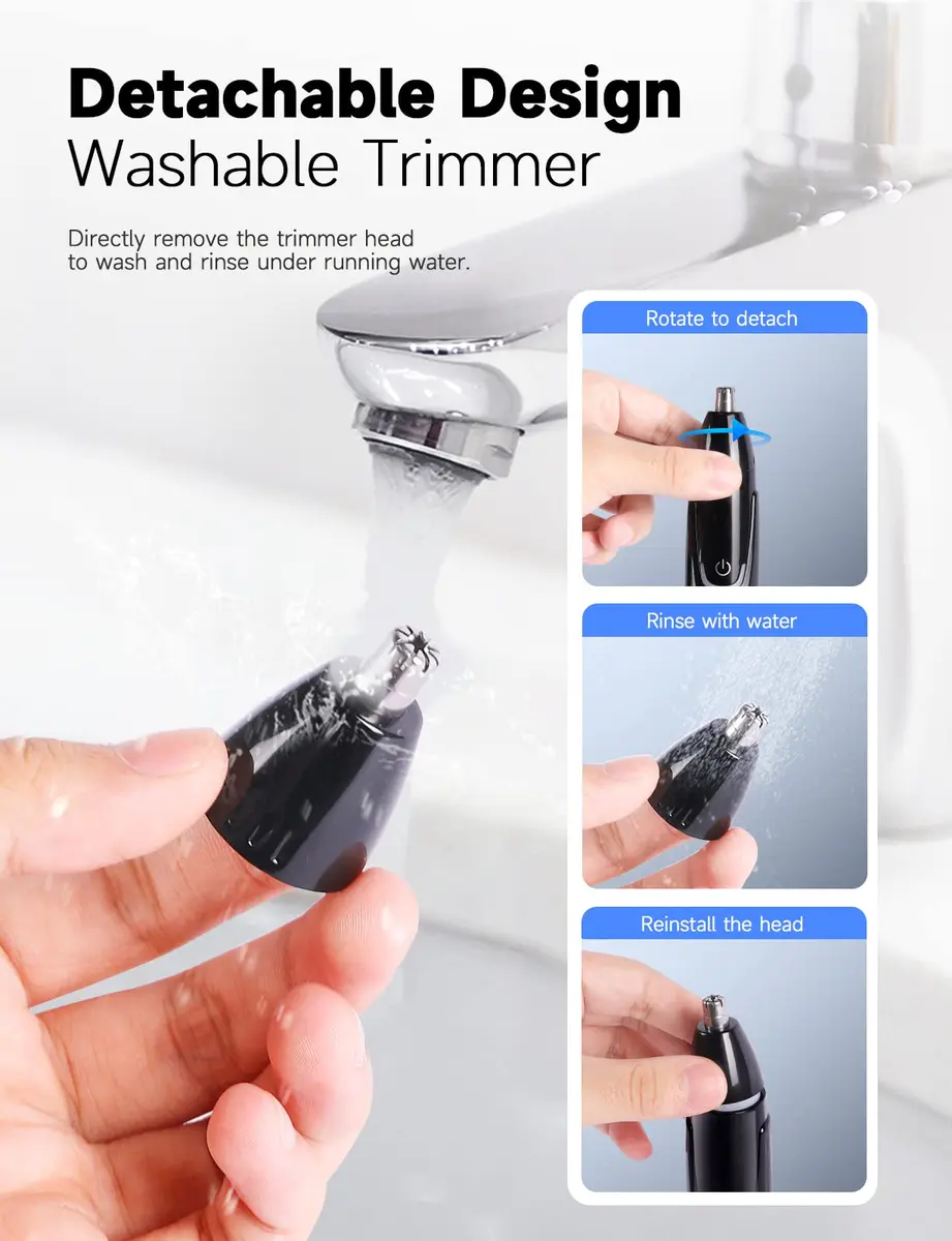 ZORAMI Rechargeable Ear and Nose Hair Trimmer - 2026 Professional Painless Eyebrow & Facial Hair Trimmer for Men Women, Powerful Motor and Dual-Edge Blades for Smoother Cutting Black - view 5