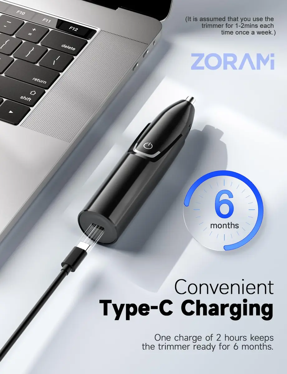 ZORAMI Rechargeable Ear and Nose Hair Trimmer - 2026 Professional Painless Eyebrow & Facial Hair Trimmer for Men Women, Powerful Motor and Dual-Edge Blades for Smoother Cutting Black - view 2