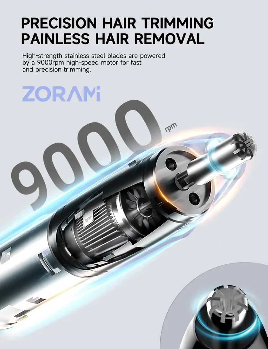 ZORAMI Rechargeable Ear and Nose Hair Trimmer - 2026 Professional Painless Eyebrow & Facial Hair Trimmer for Men Women, Powerful Motor and Dual-Edge Blades for Smoother Cutting Black - view 4
