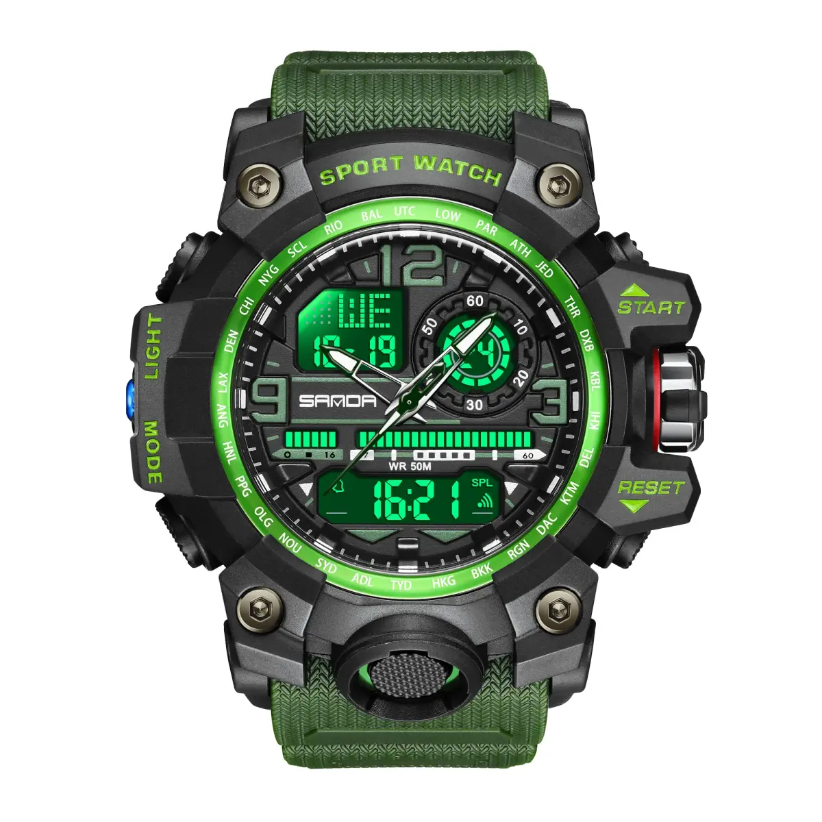 KXAITO Men's Military Sports Watch 58mm (2.28") | Dual Time Analog Digital Green - view 3
