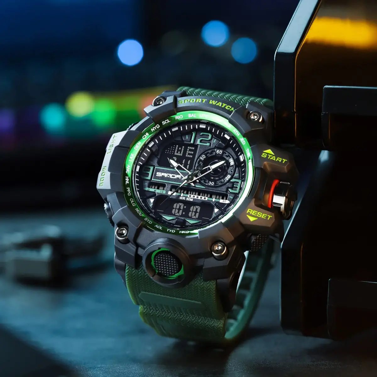KXAITO Men's Military Sports Watch 58mm (2.28") | Dual Time Analog Digital Green - view 4
