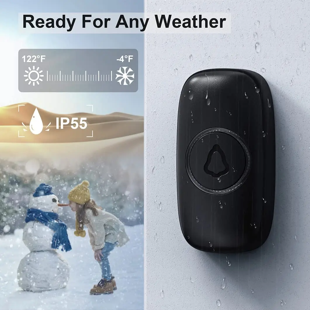 SECRUI Wireless Doorbell Kit with 1000ft Range & 58 Chimes | Black, 1 Receiver 1 Push Button - view 3