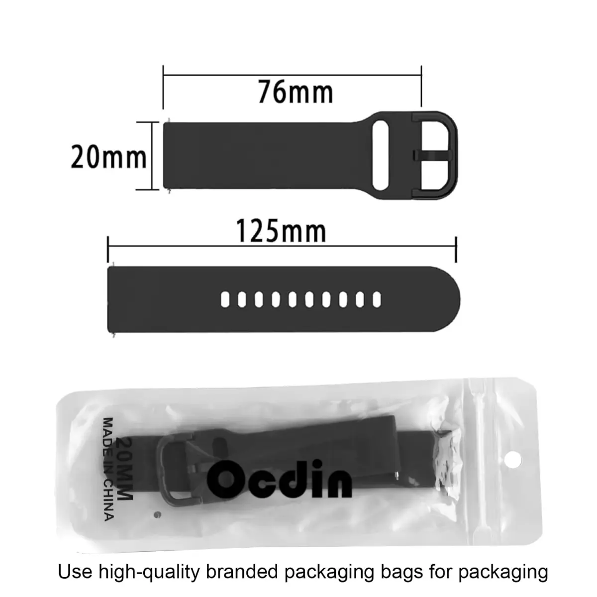 Ocdin Black Silicone Watch Band for Omega X Swatch Moonswatch Speedmaster 20mm | Quick Release Rubber Strap - view 3