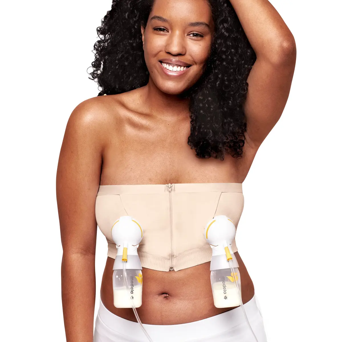 Medela Pumping Bustier for Hands-Free Pumping | Chai, Small | Supportive, Comfortable & Compatible with Medela Pumps - main product image