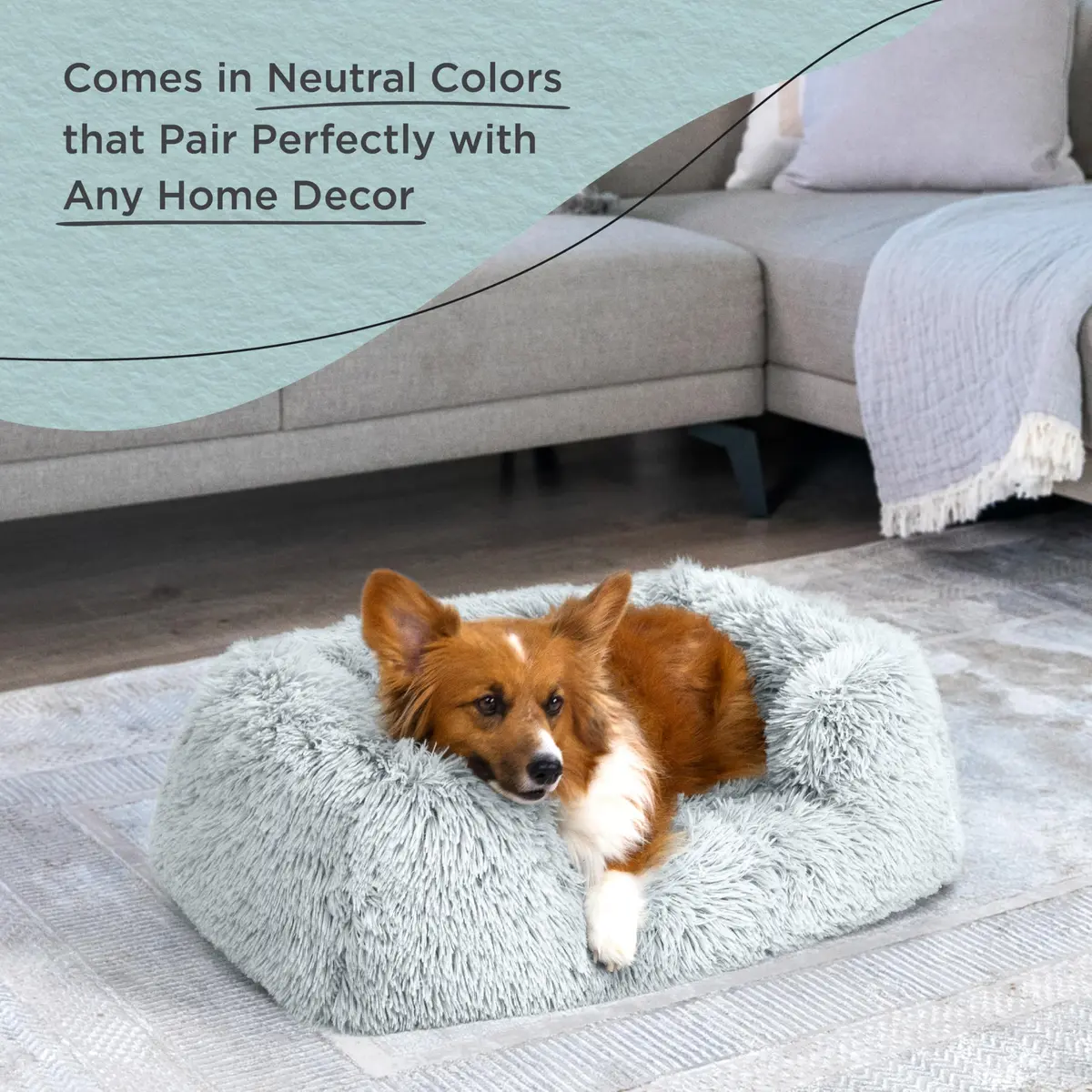 Best Friends by Sheri Lounge Shag Dog Bed, Faux Fur, Frost, 30" x 20" | Supportive & Washable Comfort - view 6