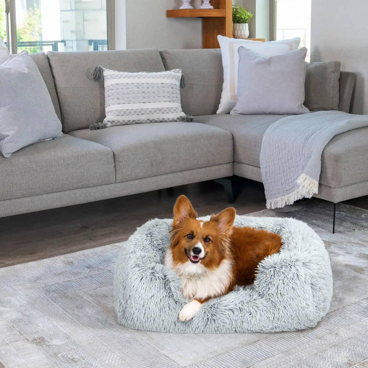 Best Friends by Sheri Lounge Shag Dog Bed, Faux Fur, Frost, 30" x 20" | Supportive & Washable Comfort - view 7