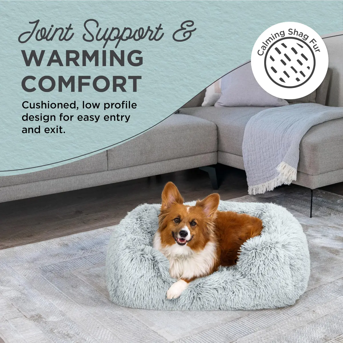 Best Friends by Sheri Lounge Shag Dog Bed, Faux Fur, Frost, 30" x 20" | Supportive & Washable Comfort - view 2