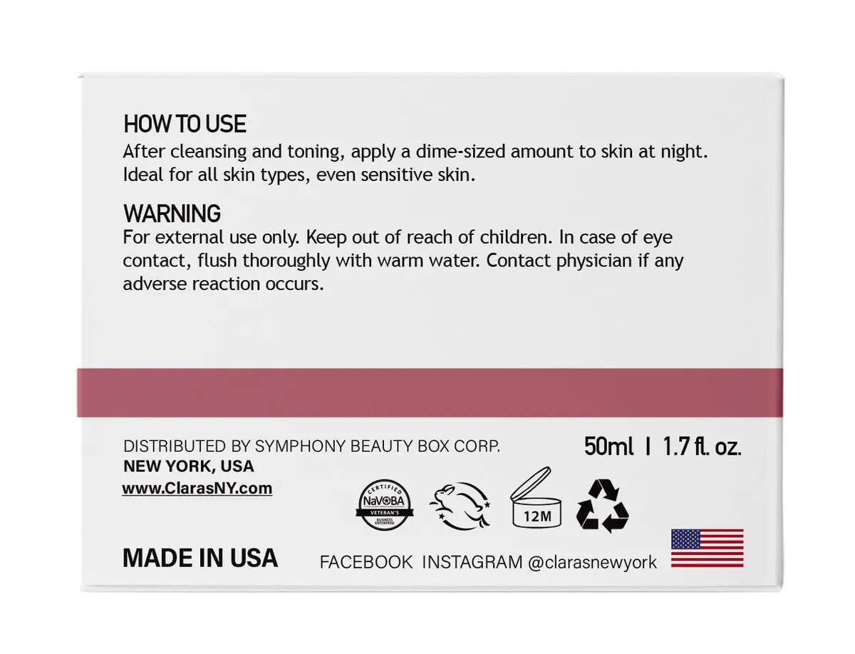 CLARA'S NEW YORK Youth Renewal Retinol Facial Cream 50ml | Anti-Aging, Wrinkle Reduction, Deep Hydration, Made in USA - view 9