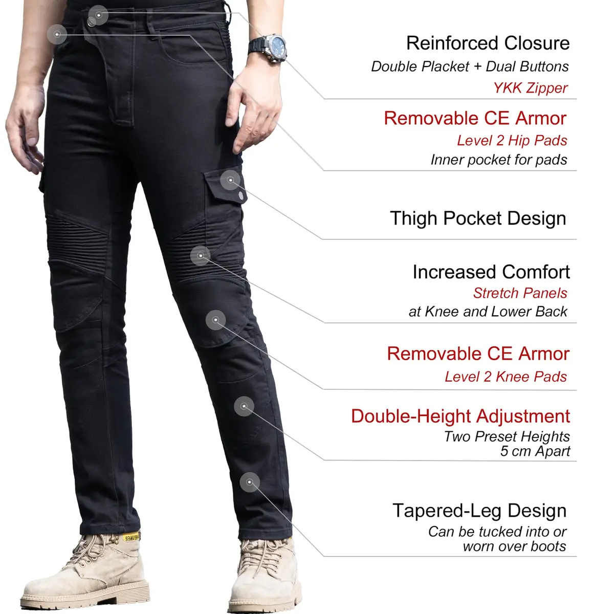 CTBQiTom Motorcycle Pants for Men & Women with CE Level 2 Armor Black | Slim Fit, Durable & Impact-Ready - view 4