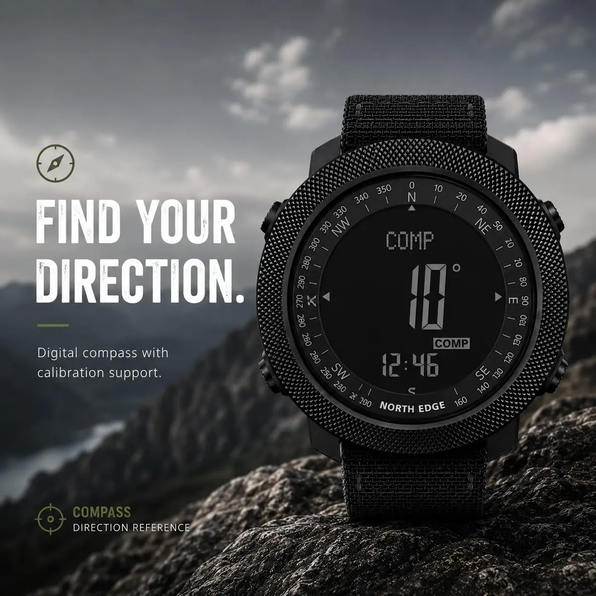 NORTH EDGE Apache 50mm Digital Watch for Men | Rugged Outdoor Companion with Altimeter, Barometer, Compass - view 4