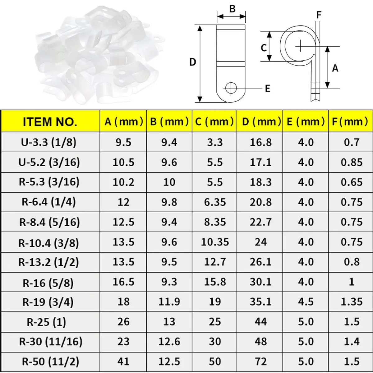 Teansic 100Pcs White Nylon R-Type Cable Clamps 3/4 Inch | Durable, Reusable Wire Organizer for Electrical Management - view 2
