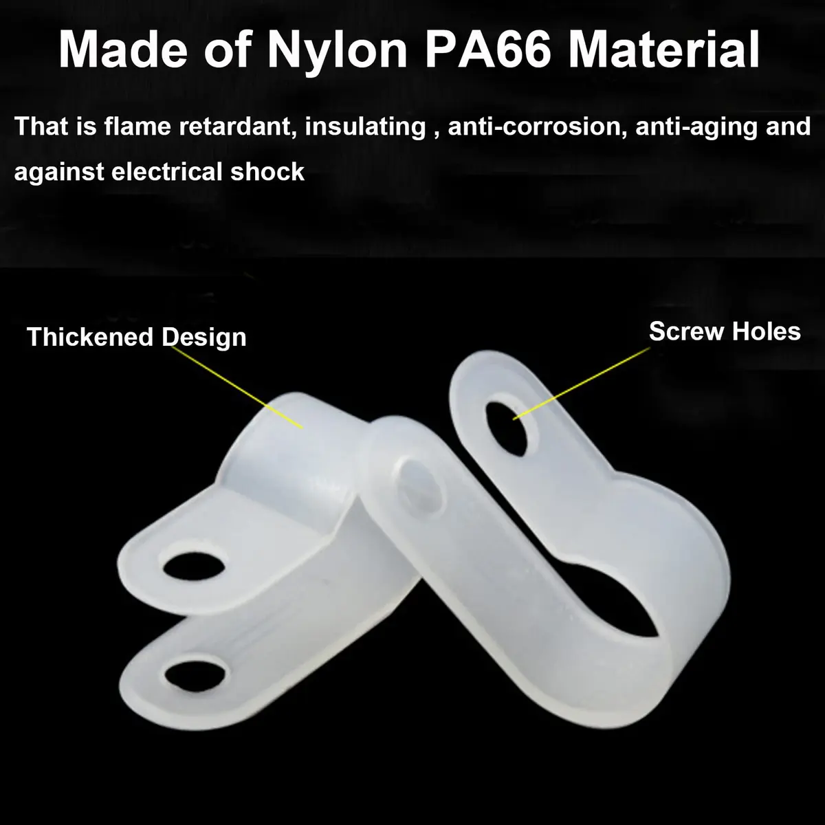 Teansic 100Pcs White Nylon R-Type Cable Clamps 3/4 Inch | Durable, Reusable Wire Organizer for Electrical Management - view 3