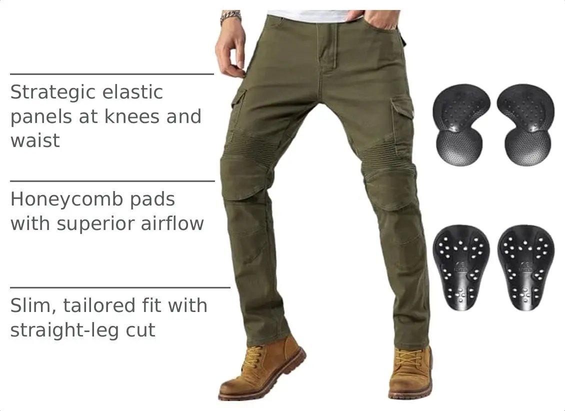 CTBQiTom Motorcycle Pants for Men & Women with CE Level 2 Armor Army Green | Slim Fit, Impact-Resistant, All-Day Comfort - view 4