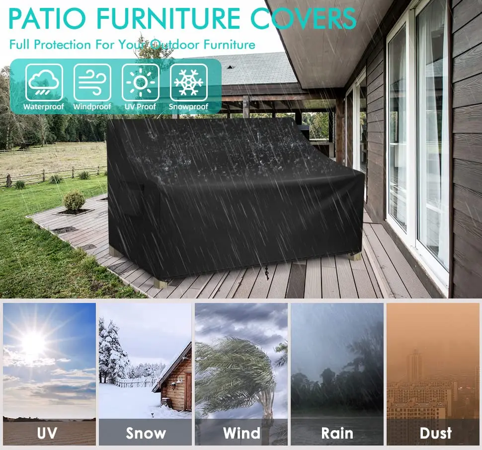 WLEAFJ Patio Sofa Cover Waterproof, Outdoor Loveseat Cover, Heavy Duty Outdoor Couch Cover, 58" W x 40" D x 31" H - view 5