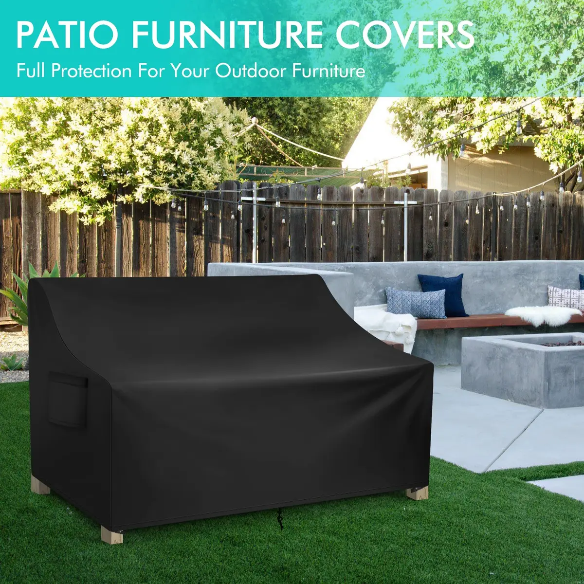 WLEAFJ Patio Sofa Cover Waterproof, Outdoor Loveseat Cover, Heavy Duty Outdoor Couch Cover, 58" W x 40" D x 31" H - view 7