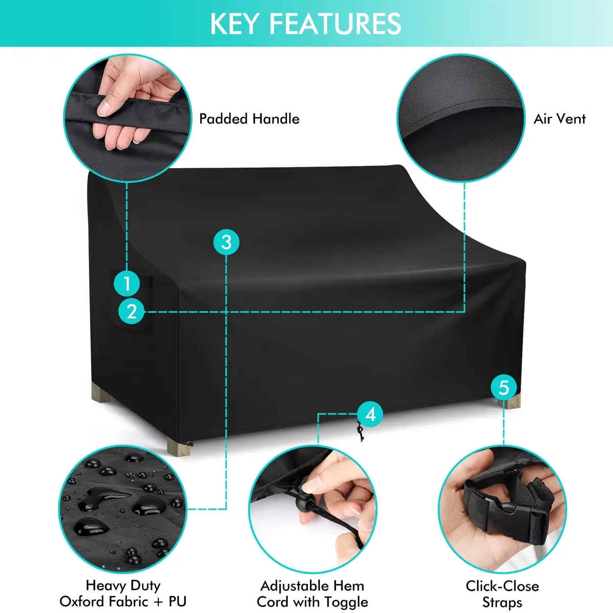 WLEAFJ Patio Sofa Cover Waterproof, Outdoor Loveseat Cover, Heavy Duty Outdoor Couch Cover, 58" W x 40" D x 31" H - view 3