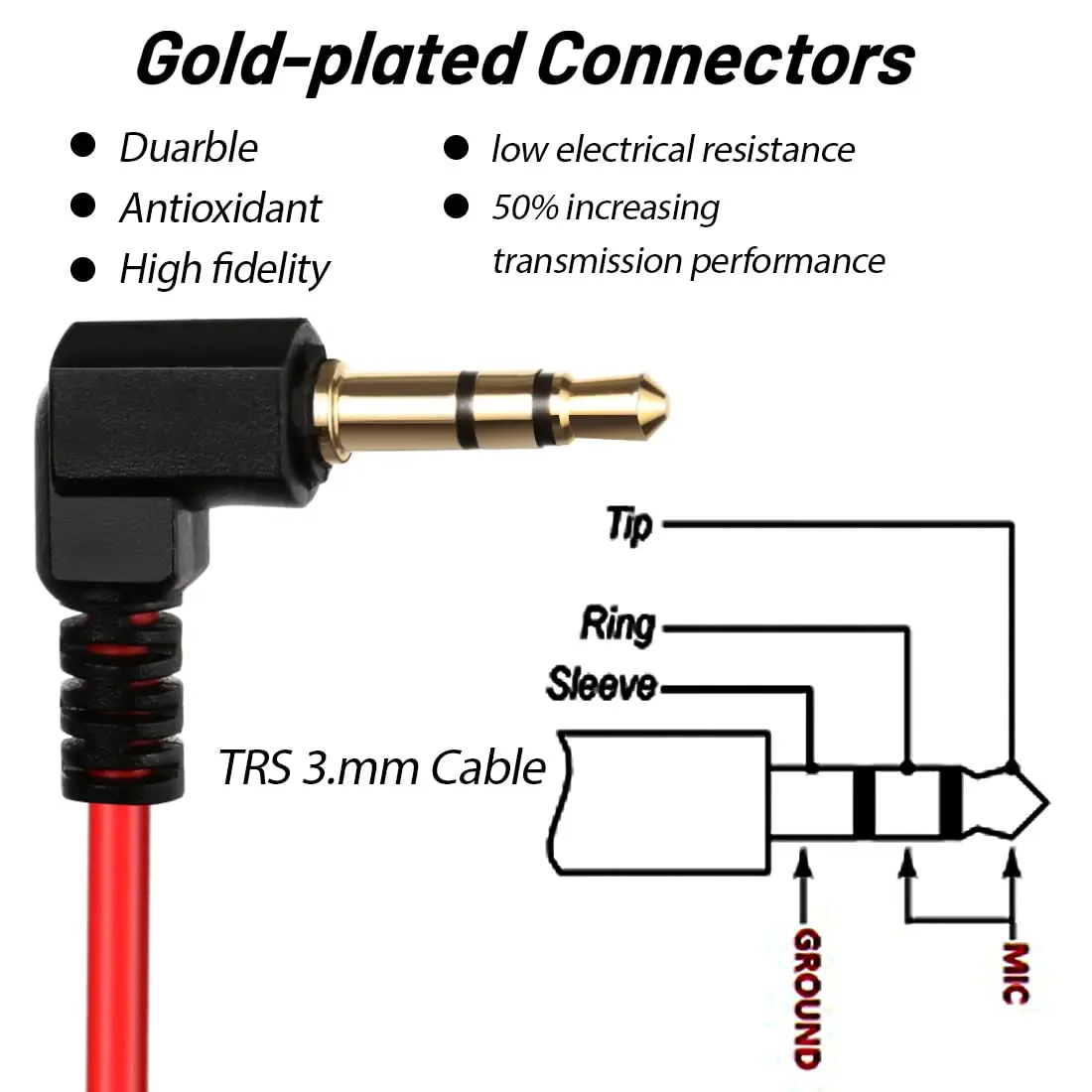 COCOMK Coiled 3.5mm TRS to TRS Microphone Patch Cable 80cm (32") Red | High Fidelity Sound for Cameras & Audio Devices - view 5
