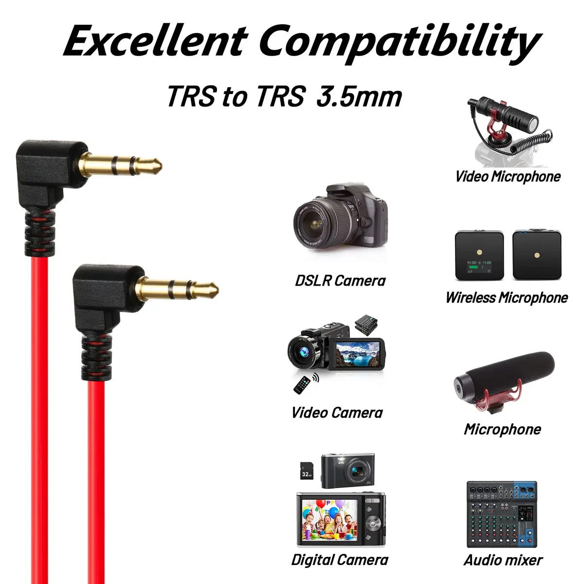 COCOMK Coiled 3.5mm TRS to TRS Microphone Patch Cable 80cm (32") Red | High Fidelity Sound for Cameras & Audio Devices - view 3