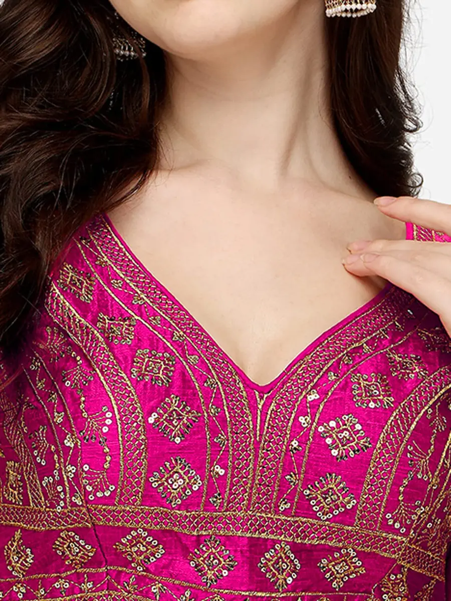 Pujia Mills Women's Phantom Silk Embroidery Zari Work Readymade Saree Blouse, Pink, 38 (100g) - view 4