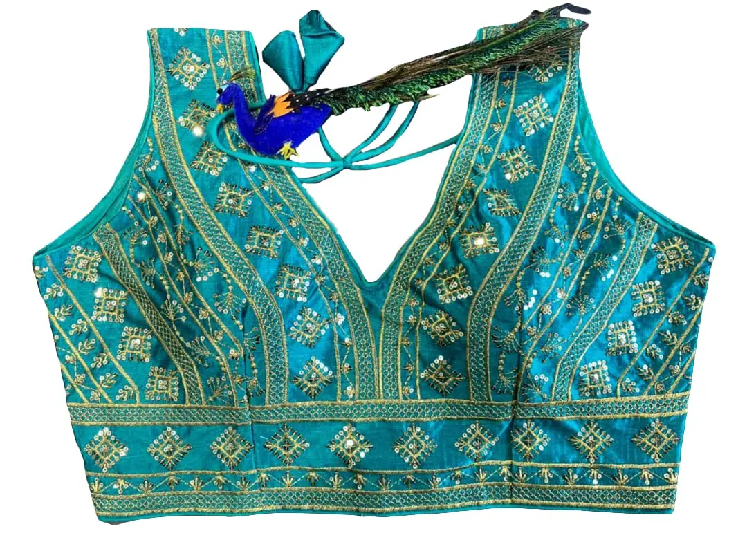 Pujia Mills Ladies Silk Sequin Sari Blouse V-Neck Padded 38 (100g) - view 5