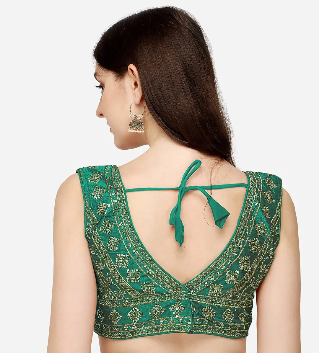Pujia Mills Ladies Silk Sequin Sari Blouse V-Neck Padded 38 (100g) - view 2