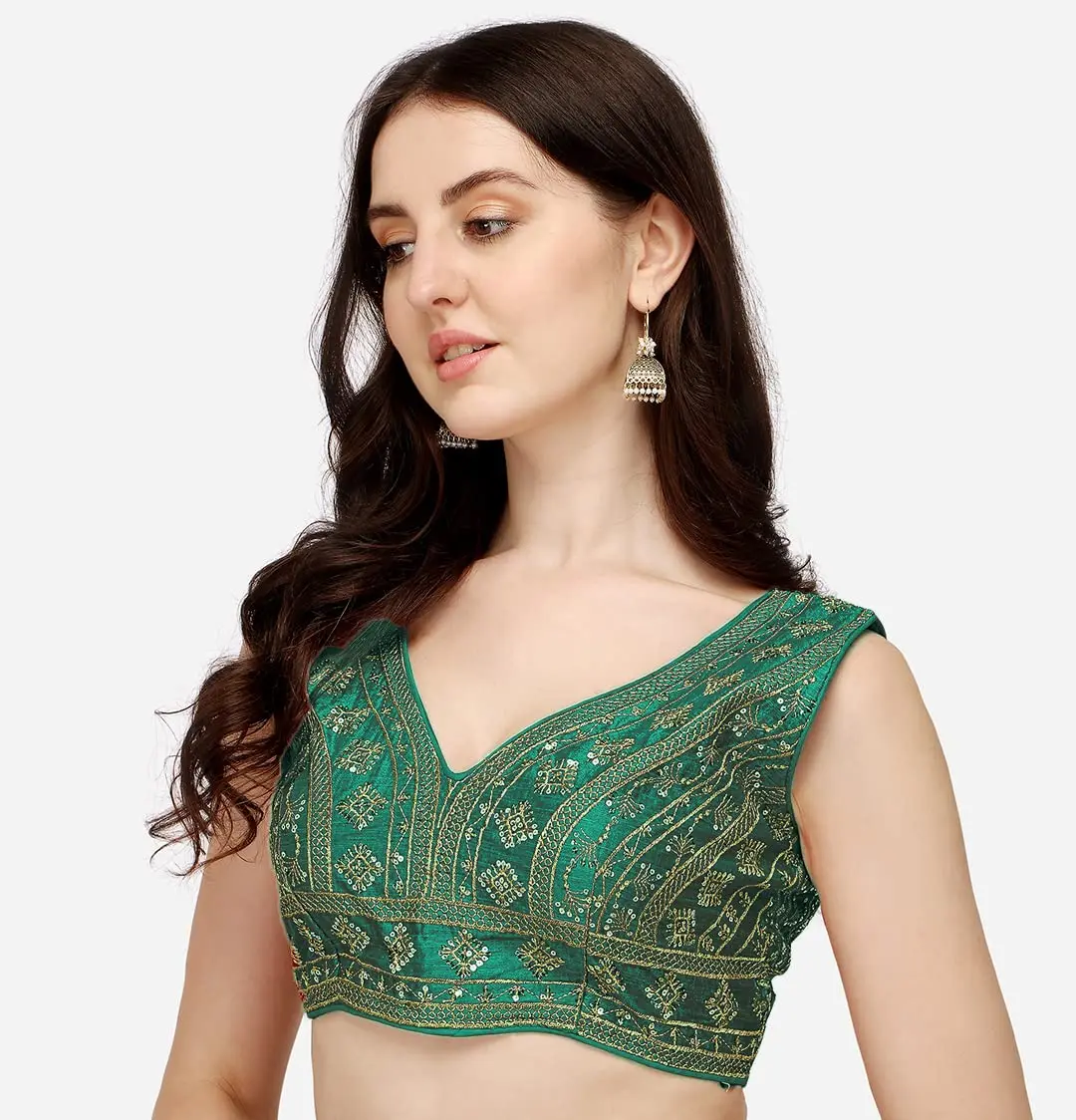 Pujia Mills Ladies Silk Sequin Sari Blouse V-Neck Padded 38 (100g) - view 3
