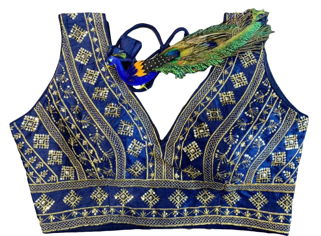Pujia Mills Ladies Silk Sequin Sari Blouse V-Neck Padded 38 (100g) - view 5