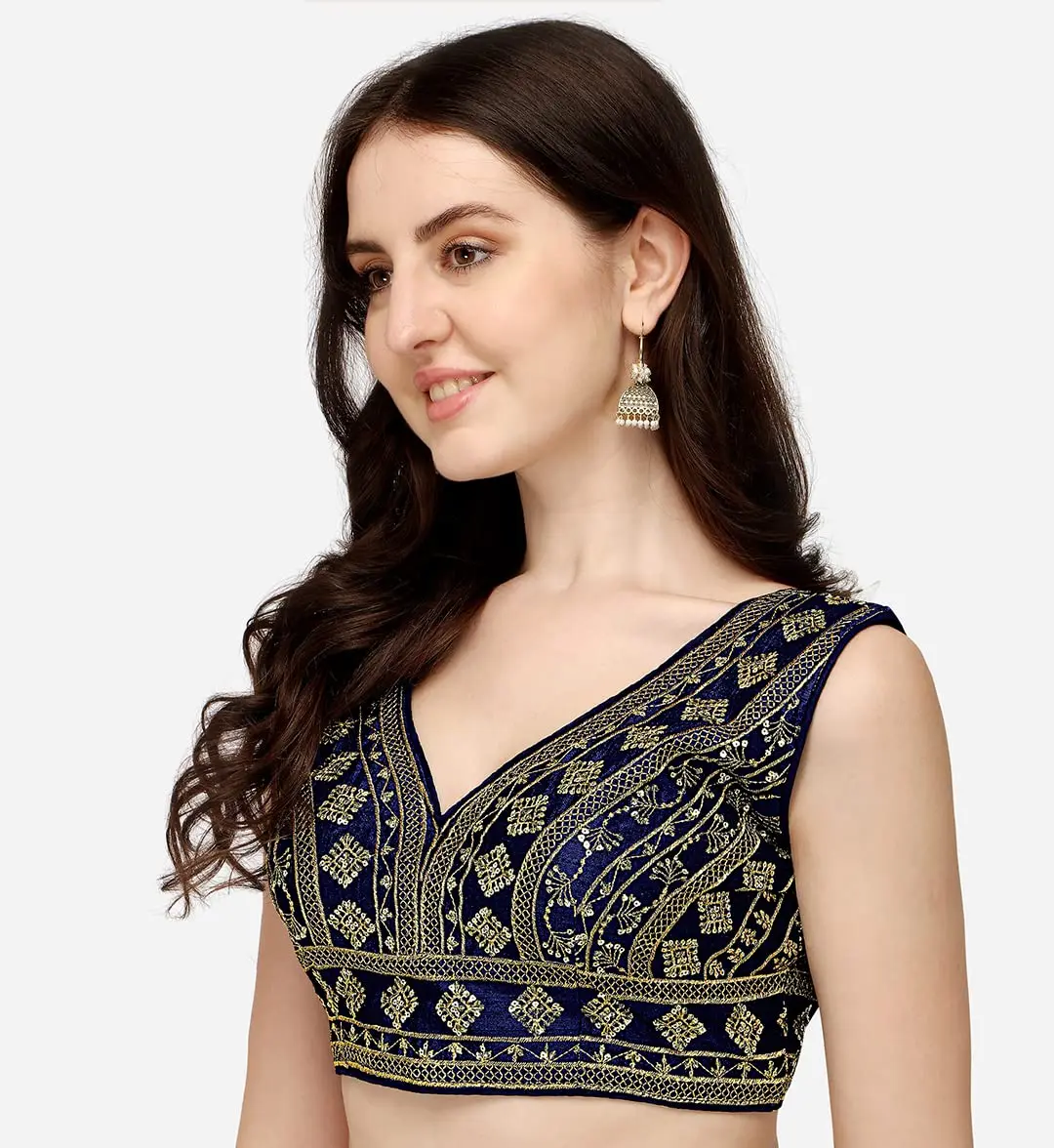 Pujia Mills Ladies Silk Sequin Sari Blouse V-Neck Padded 38 (100g) - view 3