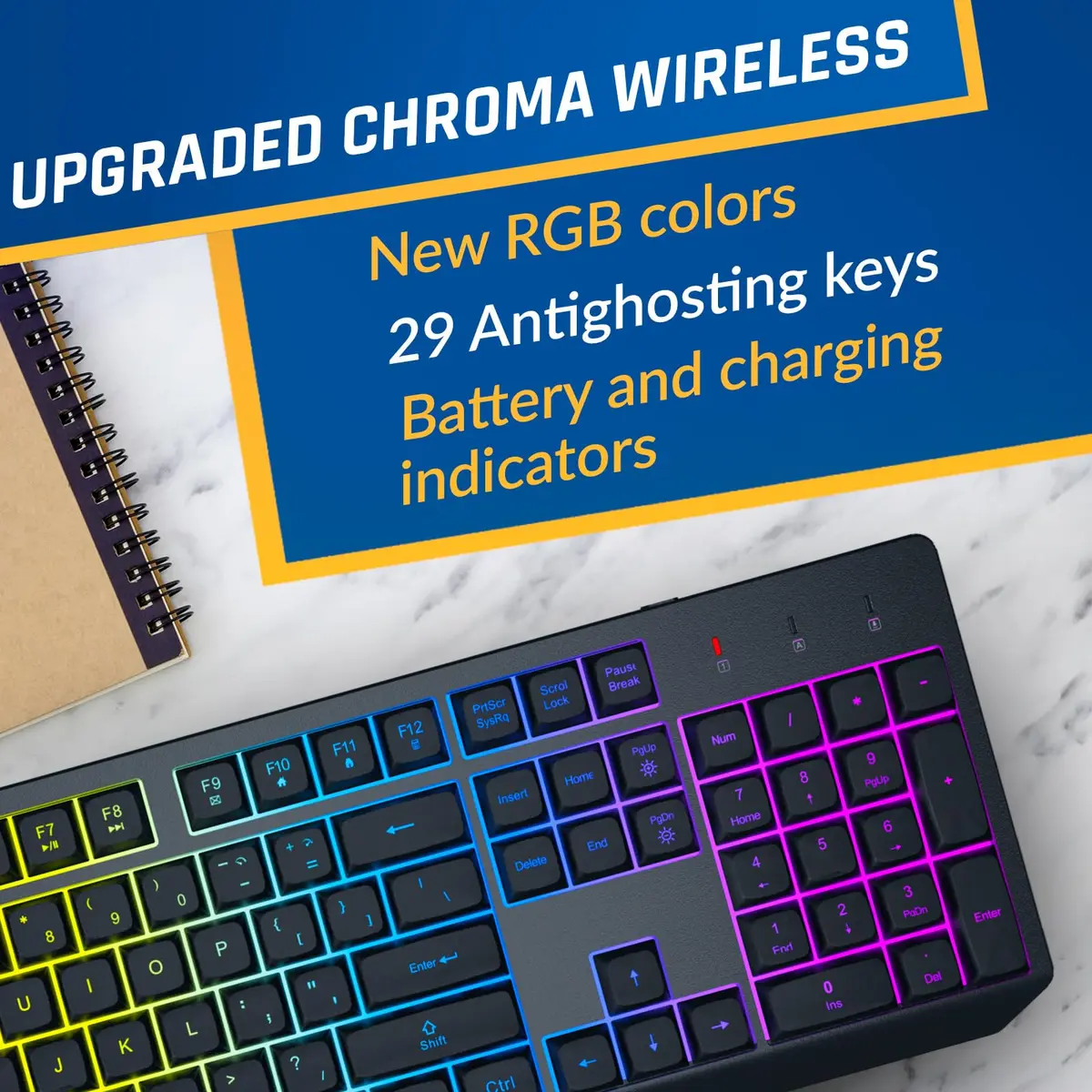 KLIM Chroma Wireless Gaming Keyboard and Mouse Bundle, US Layout, Backlit RGB | Dual-Dongle, Rechargeable, Durable - view 7