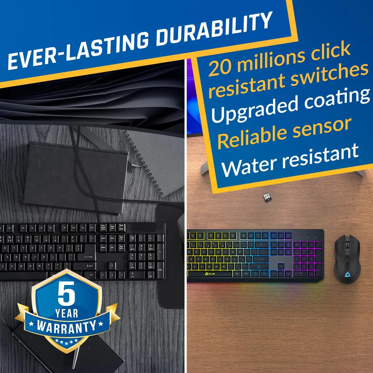 KLIM Chroma Wireless Gaming Keyboard and Mouse Bundle, US Layout, Backlit RGB | Dual-Dongle, Rechargeable, Durable - view 4