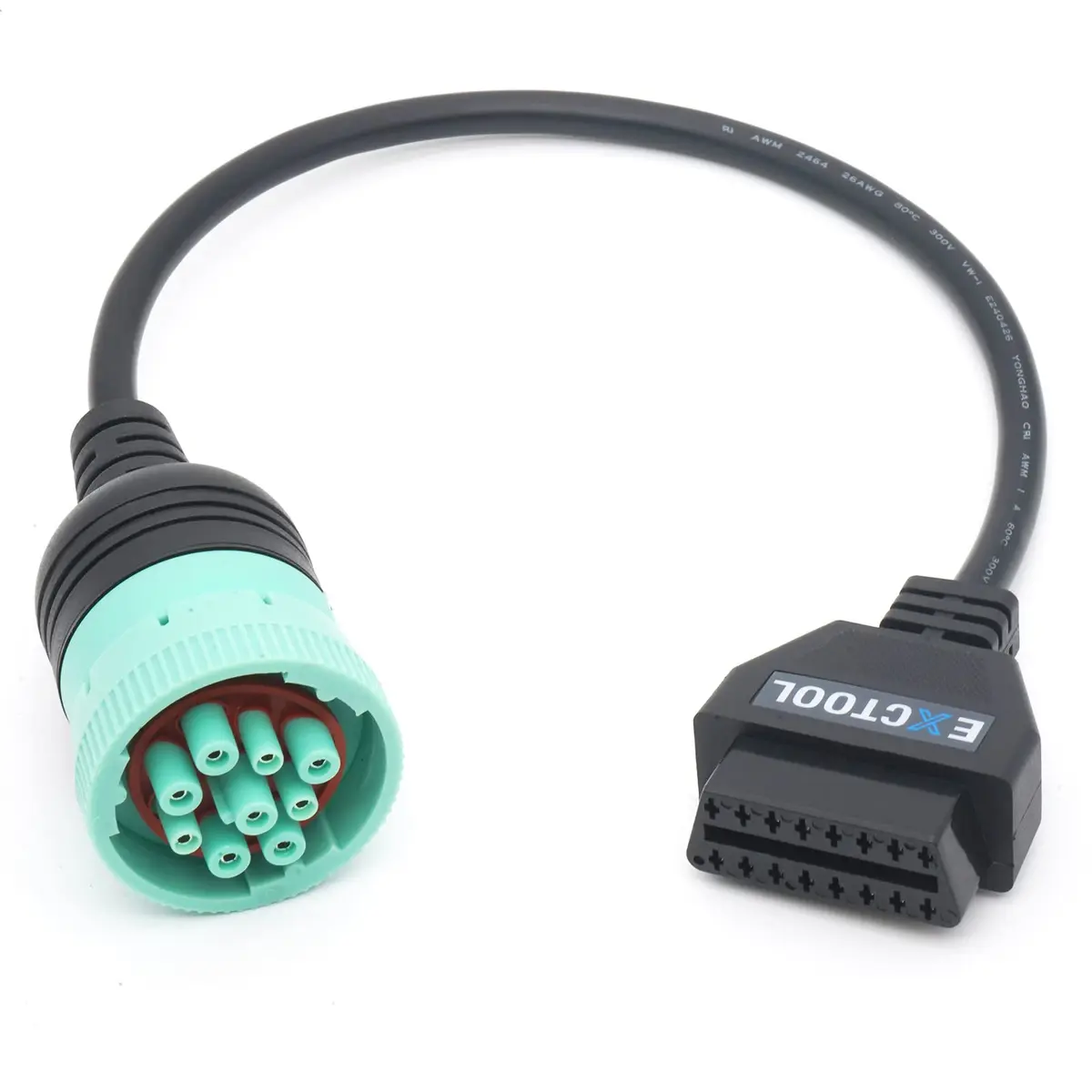 Exctool Vehicle Scan Tool Adapter for Heavy Duty Trucks | J1939 to OBD2, 9 Pin Green Connector (70-120c) - main product image
