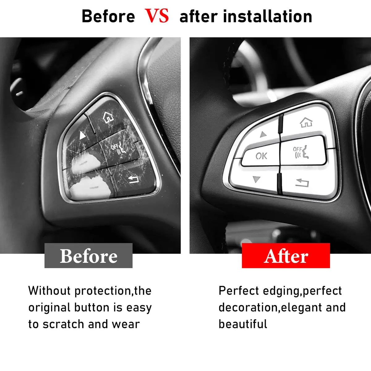 Moonlinks Steering Wheel Button Trim Stickers 12-Pack | Chrome-Plated ABS for Mercedes Benz C V GLC Class - view 5